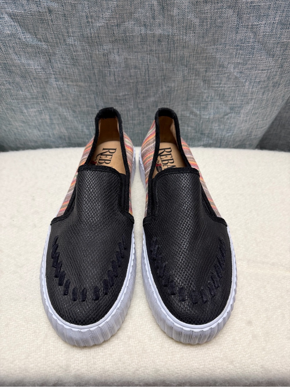 Reba by Justin Black Slip-On Loafers with Multicolor Stripe Panels